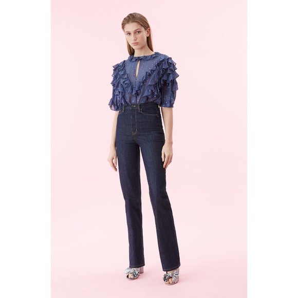 NWT Womens Size 10 Rebecca Taylor Pure Silk Glitter Gem Chiffon Ruffle Blouse - Picture 4 of 5